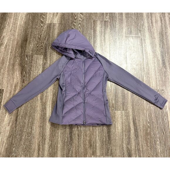 Athleta Inlet Jacket Nightfall Purple Size Medium Hood Insulated Puffer Stretch - Picture 12 of 12